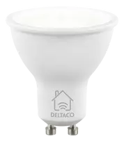 LED lempa DELTACO SMART HOME GU10, WiFI 2.4GHz, 5W, 470lm, 2700K-6500K, 220-240V, balta / SH-LGU10W