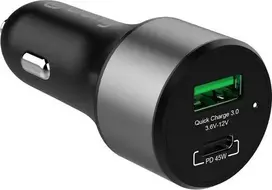 Crong Power Car Charger 63W – USB-C PD 45W automobilinis įkroviklis + USB QC 3.0 18W (juodas)