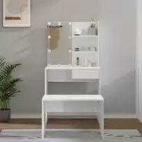 Kosmetinio staliuko komplektas su LED, baltas, mediena, blizgus
