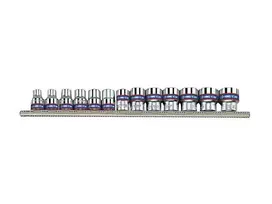 KING TONY SOCET RINKINYS 3/8 "13 vnt. TRUMPAS 6 Kvadratinis 7 - 19 mm, CROMAS, ANT bėgelio