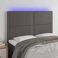 Galvūgalis su LED, pilkas, 144x5x118/128cm, dirbtinė oda