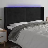 Galvūgalis su LED, juodos spalvos, 183x16x118/128cm, aksomas