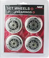Nils Extreme PU 64x24 82A baltos (4 vnt.) + ABEC- 7 (8 vnt.) rinkinys (16- 32- 007)