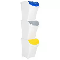 Sukraunamos šiukšliadėžės su dangčiais, 3vnt., baltos, PP, 120l