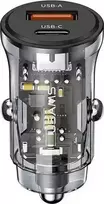 Automobilinis įkroviklis 30W USB + USB-C Fast Charge Usams C32 CC164CC01 (US-CC164) juodos spalvos