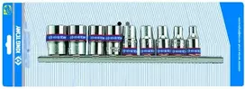 KING TONY KOMPLET NASADEK 1/4" 9 vnt. KRÓTKIE 6-KĄTNE 4 - 13mm, CHROM, NA SZYNIE