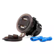 Amio Vandeniui atsparus telefono įkroviklis su skaitmeniniu voltmetru 2xUSB 12/24V MOD-06