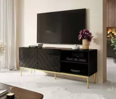 Laikiklis Cama Meble TV Spintelė - Abeto 150x42x60 Juoda/Blizgiai Juoda