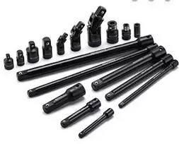 Smūginių ilgintuvų / adapterių / šarnyrų rinkinys | 6.3 mm (1/4") / 10 mm (3/8") / 12,5 mm (1/2") | 18 vnt.