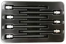 Įpresuotų antgalių rinkinys | 6.3 mm (1/4") | T-Star (Torx) S2 | T10 - T40 | 7 vnt.