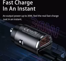 Automobilinis įkroviklis REMAX RCC110 Mini 30W USB + USB-C, greitas: Spalva - Tamsiai pilka