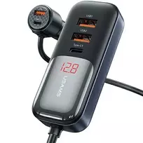 USAMS automobilinis įkroviklis C40 3xUSB+2xUSB-C 165W PD+QC Fast Charge juodos spalvos CC213CC01 (US-CC213)