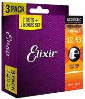 Elixir Eliksyras 16545 Nanoweb Phosphor Bronze 12-53 (3 komplektai)