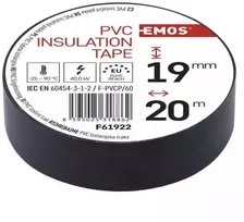 Izoliacinė juosta PVC 19mmx013mmx20m juoda F61922, EMOS
