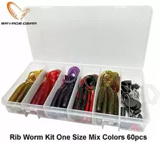 Savage Gear Masalų rinkinys Savage Rib Worm Kit One Size Mix Colors 60pcs