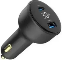 Gembird Greitas automobilinis įkroviklis 2x USB, C tipo (PD), LCD, 30W, juodas