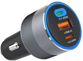 Car charger Forcell F-Energy Alu 2 x USB C + USB A QC4.0 PD SFC2.0 4,5A 65W pilka
