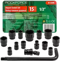 King Tony ROCKFORCE smūginių antgalių rinkinys, 15 vnt., 1/2" 6 kampų (10–32 mm)