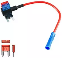 Ampire Electronics „Ampire“ plokščio saugiklio adapteris su 10 cm laidu, maitinimo išvadu mini ATO saugikliams