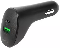 ESSENTIALS Automobilinis įkroviklis, 1x USB-A 18W, 1x USB-C 20W, juodas