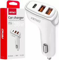 Automobilinis įkroviklis 2x USB-A + USB-C 38W 12/24V AMiO-03886