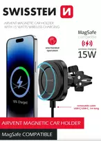 „Swissten Magstick“ kompaktiškas magnetinis automobilio laikiklis su belaidžiu įkrovikliu 15 W/7,5 W (suderinamas su „Magsafe“)