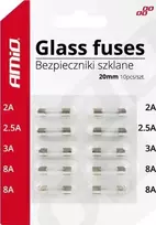 Mini stikliniai saugikliai 20 mm, 10 vnt. rinkinys amio-02394