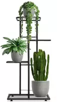 4 pakopų stovas gėlių vazonams, juodas metalas, 92 cm