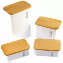 Stačiakampių indų komplektas, IV spalva, su mediniu dangteliu 2,0 lt + 1,0 lt + 0,5 ltx2