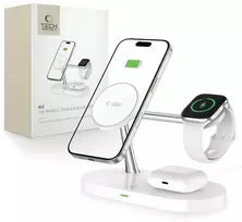 Tech-Protect A12 3in1 MagSafe indukcinis įkroviklis išmaniesiems telefonams / ausinėms / išmaniesiems laikrodžiams - baltas