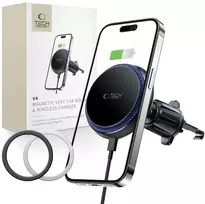 Tech-Protect MM15W-V4 automobilinis telefono laikiklis su MagSafe 15W indukciniu įkrovikliu oro ventiliacijai - juodas