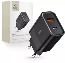 Tech-Protect C30W įkroviklis USB-C PD 30W / USB-A QC 3.0 – juodas