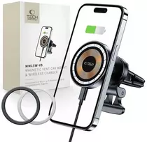 Tech-Protect MM15W-V5 automobilinio telefono laikiklis su MagSafe 15W indukciniu įkrovikliu oro ventiliacijai - juodas