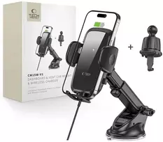 Tech-Protect CM15W-V1 automobilinis telefono laikiklis su 15 W indukciniu įkrovikliu, skirtas kabinos / oro išleidimo angai - juodas