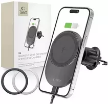 Tech-Protect MM15W-V1 automobilinio telefono laikiklis su MagSafe 15W indukciniu įkrovikliu oro ventiliacijai - juodas