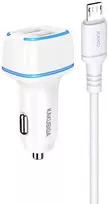 Oem KAKU automobilinis įkroviklis KSC-528 Shengyu – 2xUSB – 2,8A su USB į Micro USB baltos spalvos