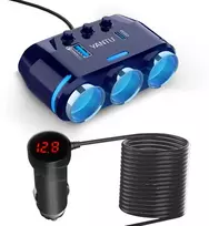 Car Cigarette Lighter Socket Splitter B39-C – 3 sockets + USB + Type C – QC 3.0 PD 3A 120W with display and cable