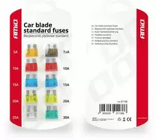 Standartiniai automobilio saugikliai su peiliukais, 10 vnt. rinkinys. amio-01138