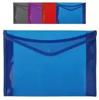 Plastikinis apsiūtas vokas su spaustuku MP, A4, 400 mkr, su praplatėjimu, permatomas, 4 sp.