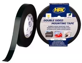 HPX dvipusė lipni juosta, juoda, 19 mm x 10 m