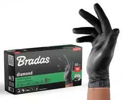 Vienkartinės darbo pirštinės Bradas DIAMOND, juodos, M dydis, 7-8, 50 vnt.
