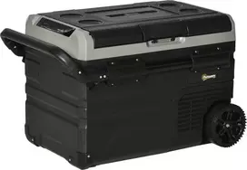 Outsunny Automobilinis šaldytuvas 40L su LED apšvietimu, kompresorinis automobilinis šaldytuvas, transportavimo ratukai, 12/24V DC ir 110-240V AC, pilka+juoda
