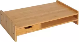 HOMCOM Monitoriaus stovas Ekrano stovas Stalo organizatorius, su stalčiais, natūralus, L49xŠ25,5xH11,5cm