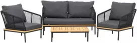 Venture Design Sodo baldų komplektas, Andora, stalas, kėdė ir sofa, juoda