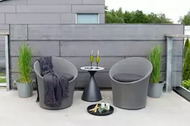Venture Design Poilsio komplektas, Spoga, Stalas: ⌀40 cm Kėdė: D:58 A:73 P:67 cm Sofa: D:58 A:73 P:67 cm, Pilka