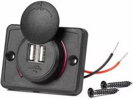 Kvadratinis atsparus vandeniui telefono įkroviklis su raudonu LED apšvietimu, 2xUSB 12/24V AMIO-04230