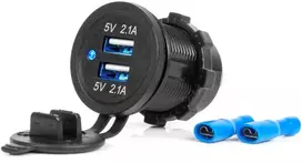 Vandeniui atsparus telefono įkroviklis su mėlynu LED indikatoriumi 4.2A, 2xUSB 12/24V AMIO-04217