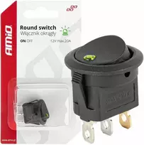 Jungiklis, apvalus mygtukas, 12 V 20 A, įjungimas/išjungimas, žalias foninis apšvietimas, amio-03964
