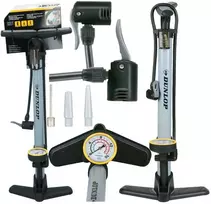 Dunlop - Grindų pompa dviračiams, kamuoliams, čiužiniams su manometru (mėlyna)