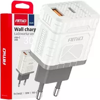 Sieninis įkroviklis Quick Charge GaN 30W USB-A + USB-C AMIO-04286